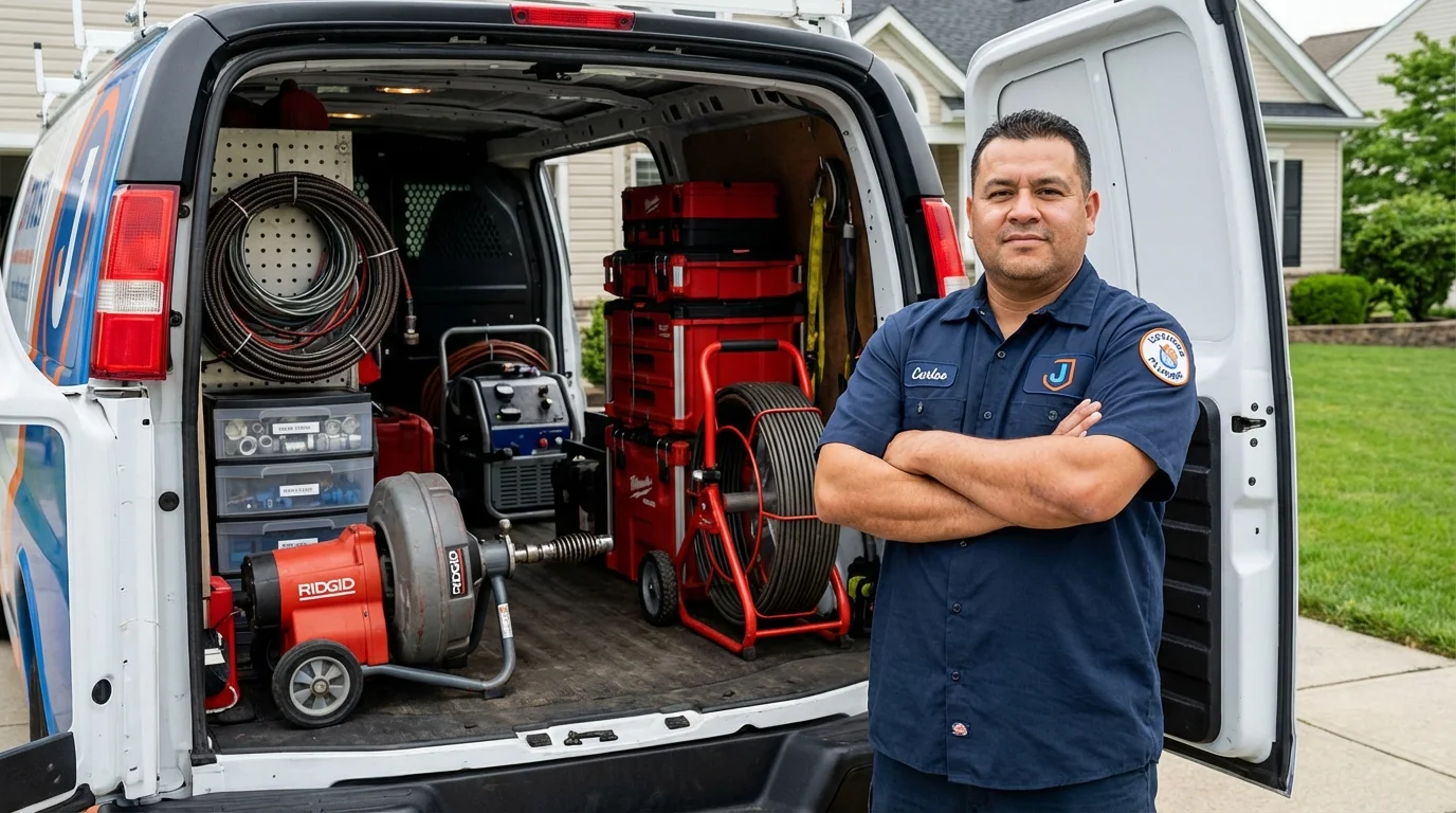 Professional drain cleaning equipment and Johns Plumbing LLC plumber in Mendham