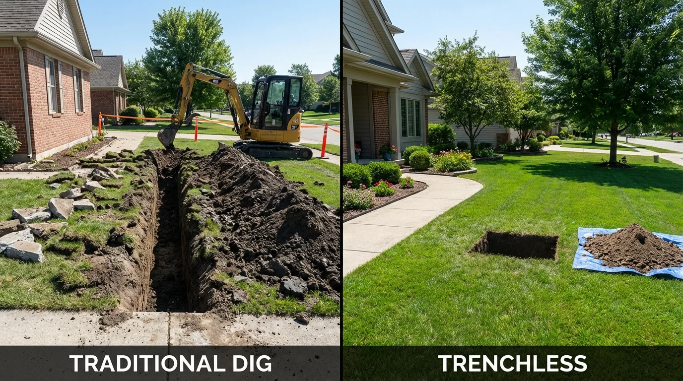 Trenchless sewer repair with minimal yard damage versus traditional excavation in Mendham, NJ